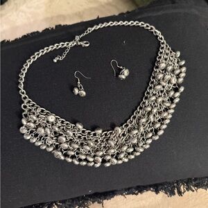 Elegant Oxidized Silver Chain Necklace and Earring Set (Boho style)